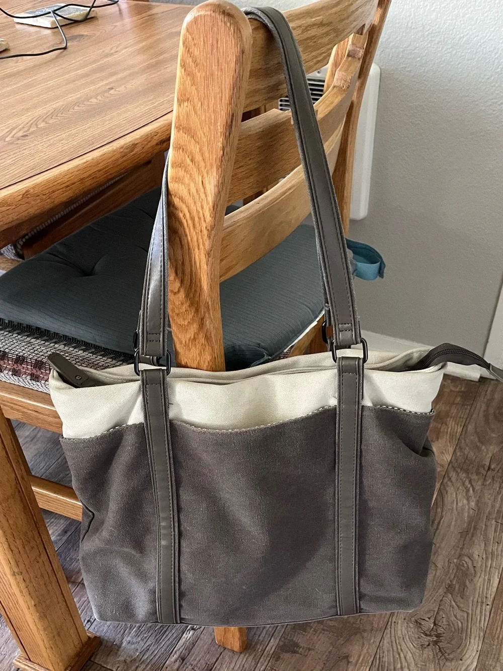 Neutral Two-Tone Canvas Tote